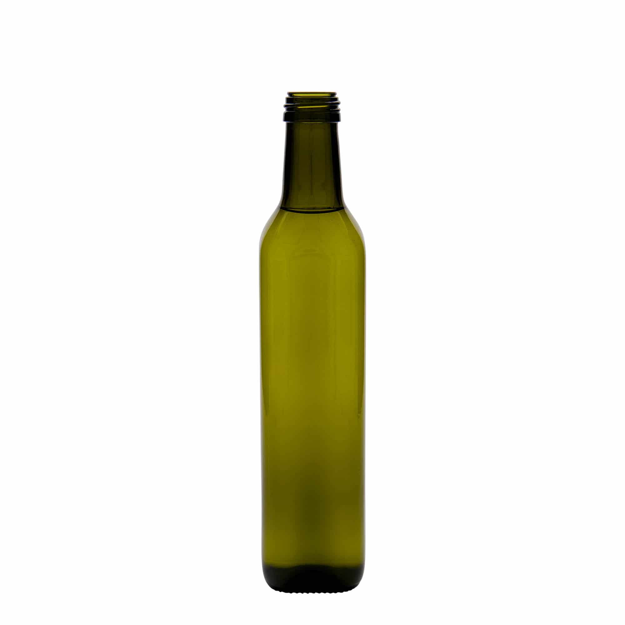 Skleněná lahev 500 ml 'Marasca', čtvercová, starožitná zelená, uzávěr: PP 31,5