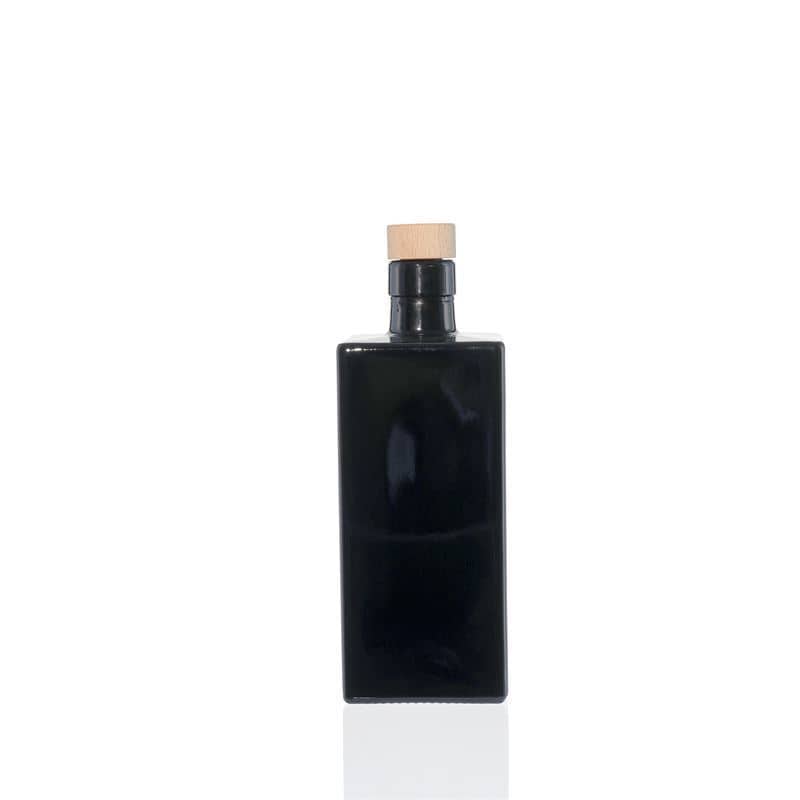 Skleněná lahev 500 ml 'Raphaela', čtvercová, černá, uzávěr: korek