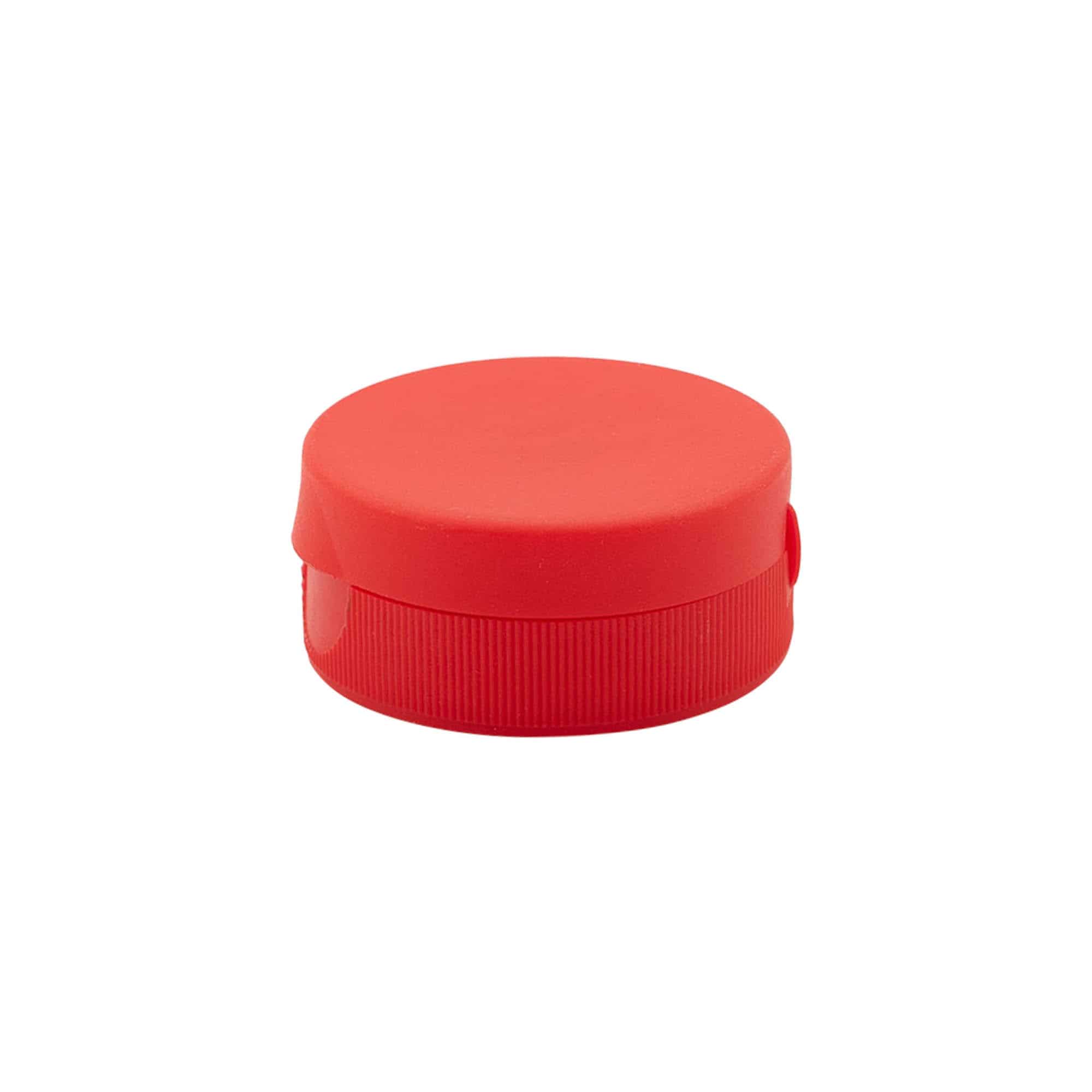 Šroubovací uzávěr s výklopnou krytkou, plast PP, červený, pro ústí: GPI 38/400