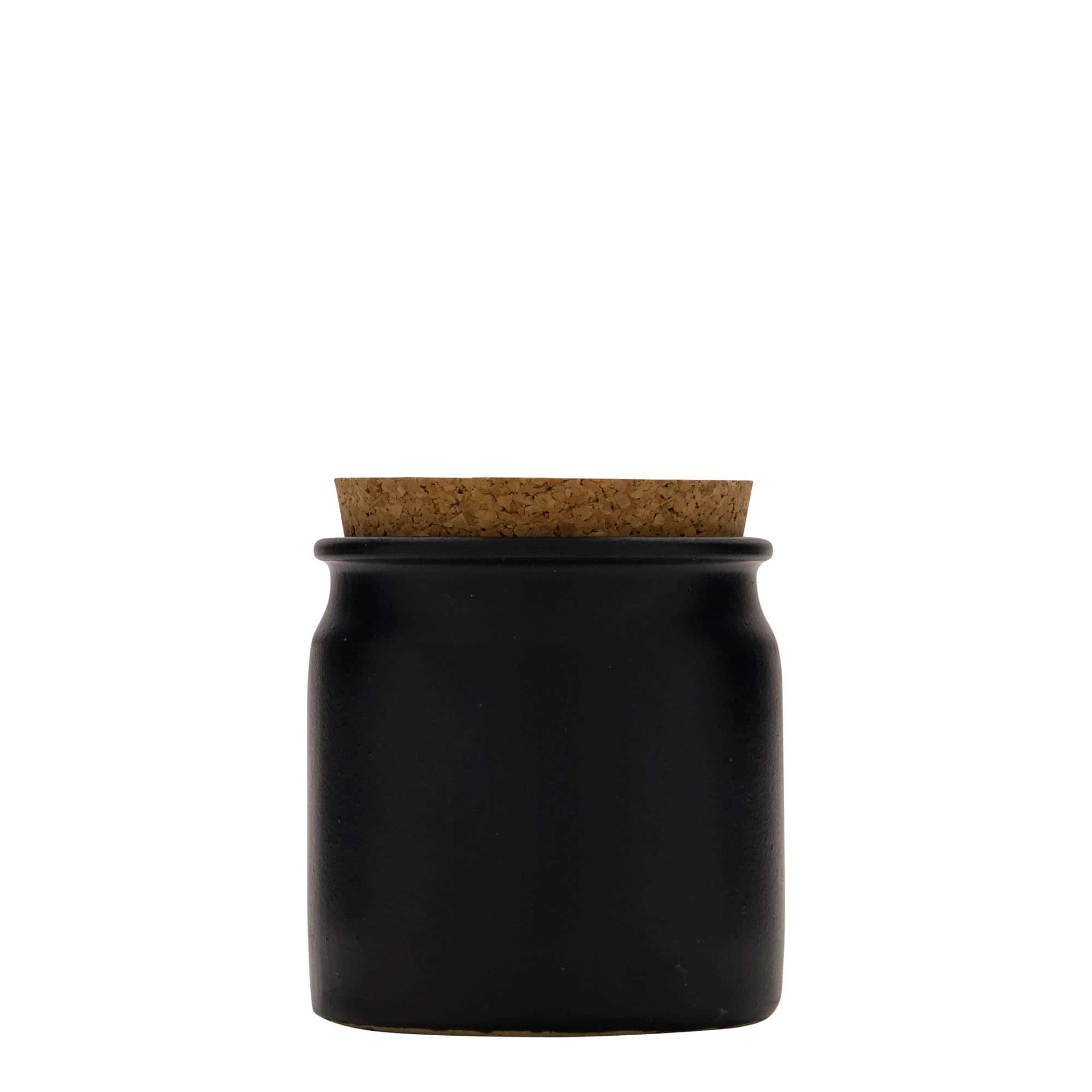 Kameninový hrnec 160 ml, keramika, černá, uzávěr: korek
