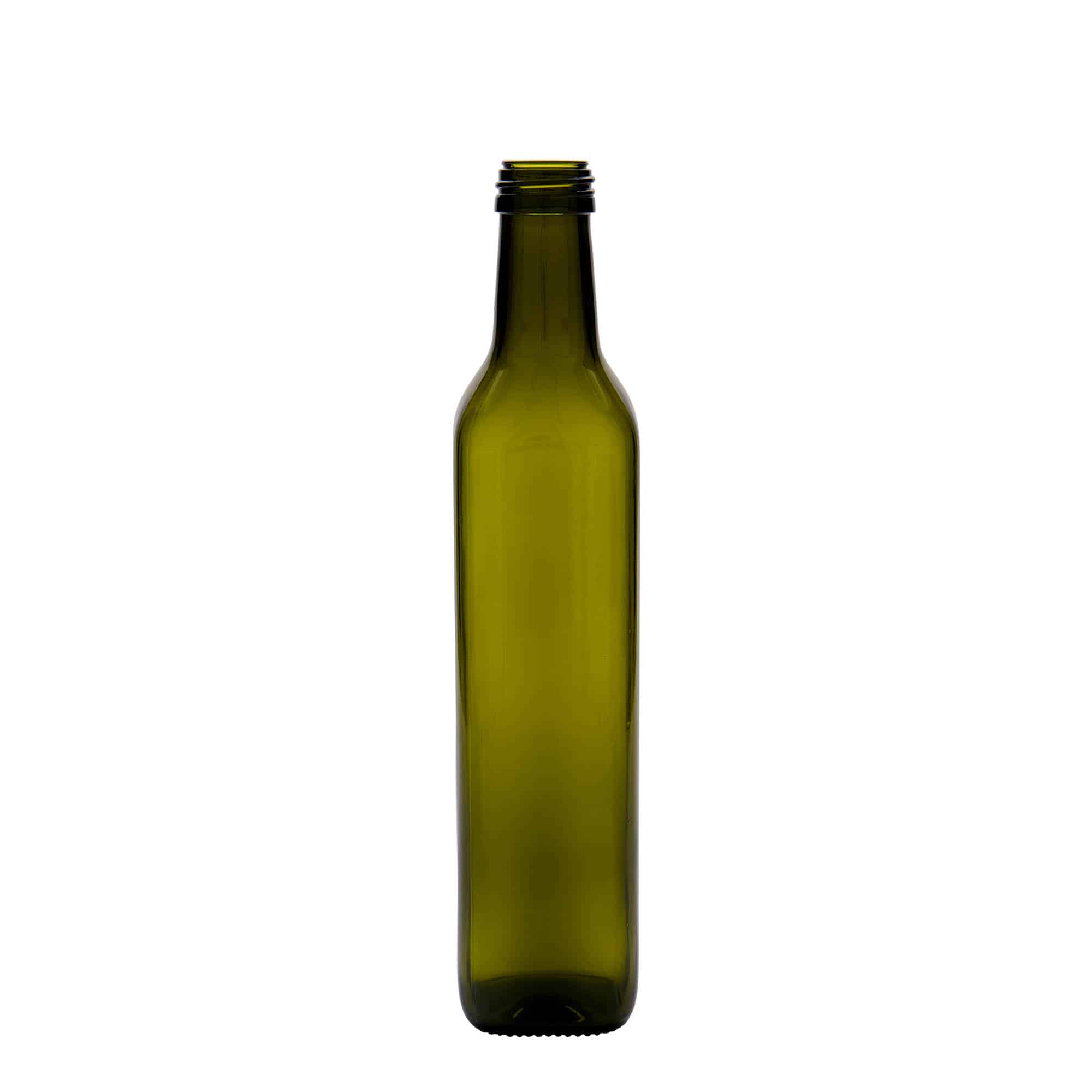 Skleněná lahev 500 ml 'Marasca', čtvercová, starožitná zelená, uzávěr: PP 31,5