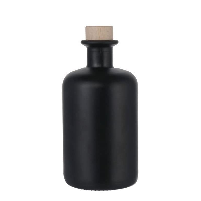 Skleněná lahev 350 ml lékárenská, černá, uzávěr: korek