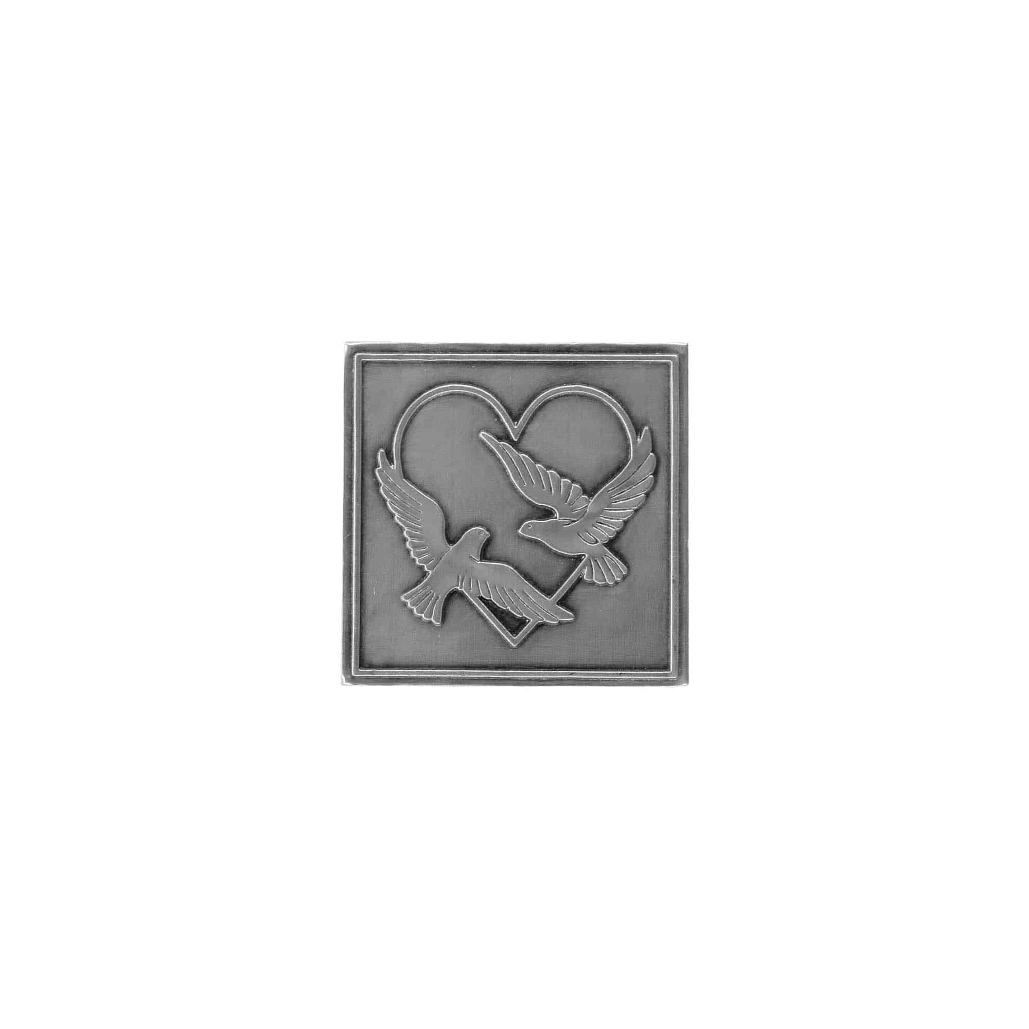 Cínový štítek 'Svatební holubice', čtvercový, kov, stříbrný