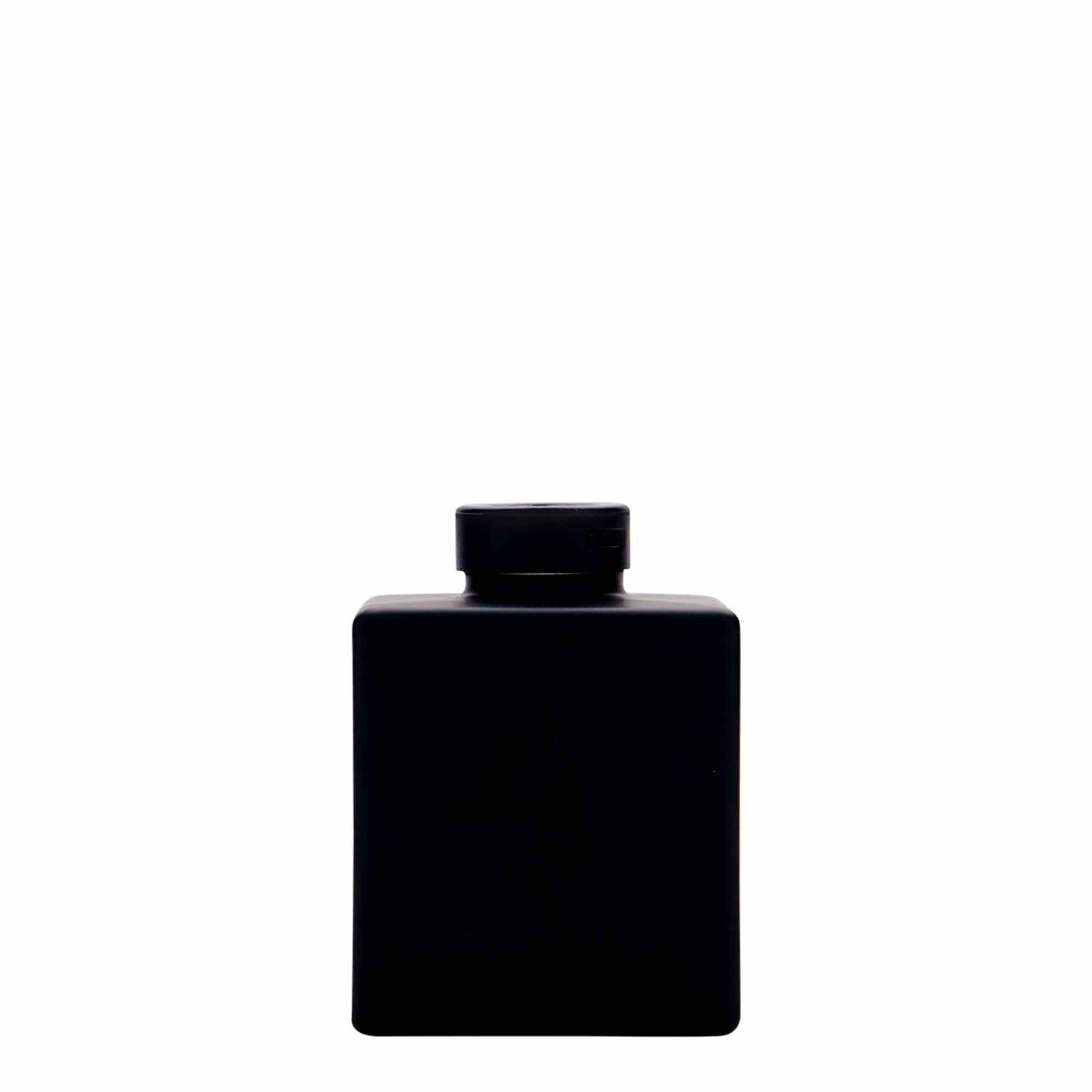 Skleněná lahev 100 ml 'Cube', čtvercová, černá, uzávěr: korek