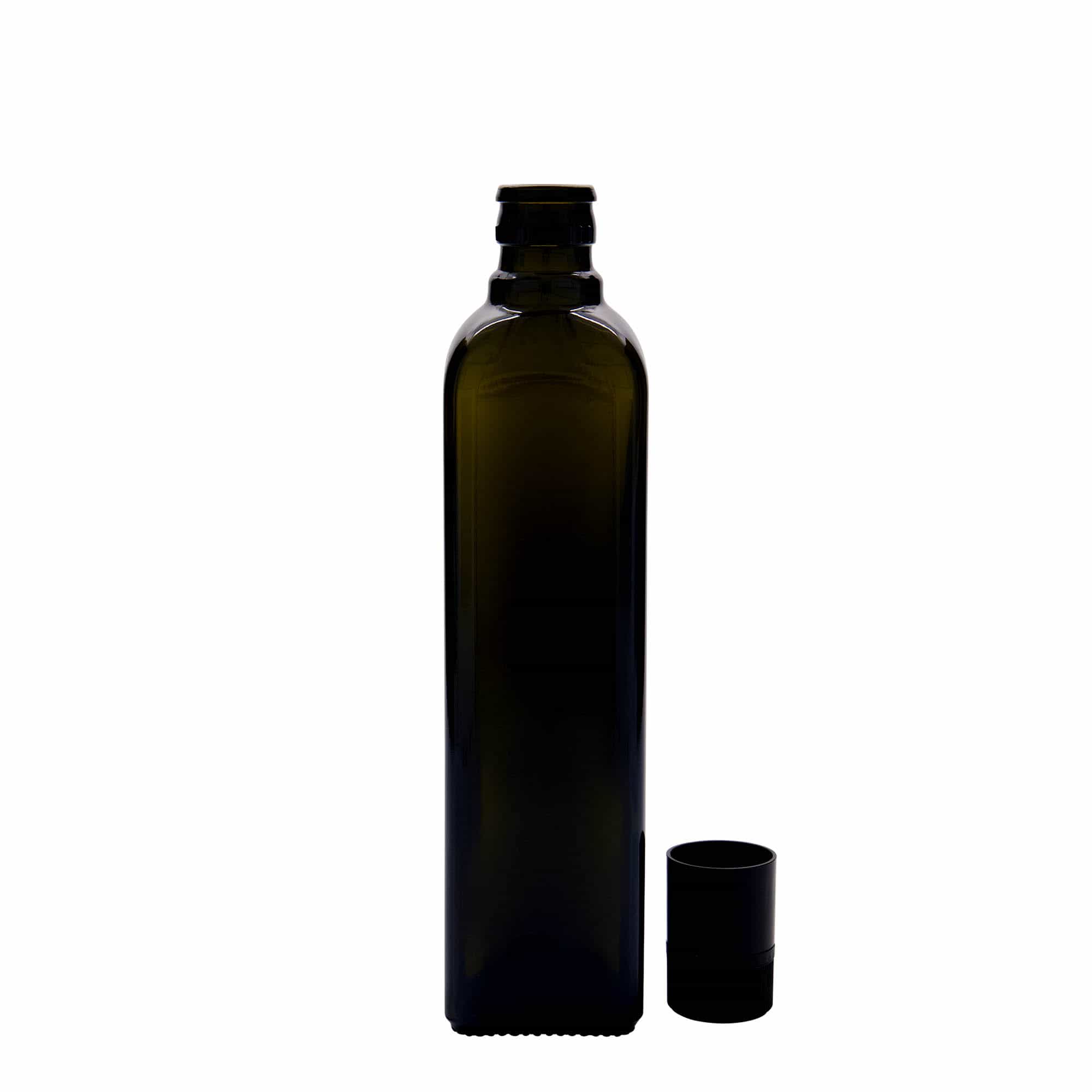Lahev na ocet/olej 500 ml 'Quadra', sklo, čtvercová, starožitná zelená, ústí: DOP