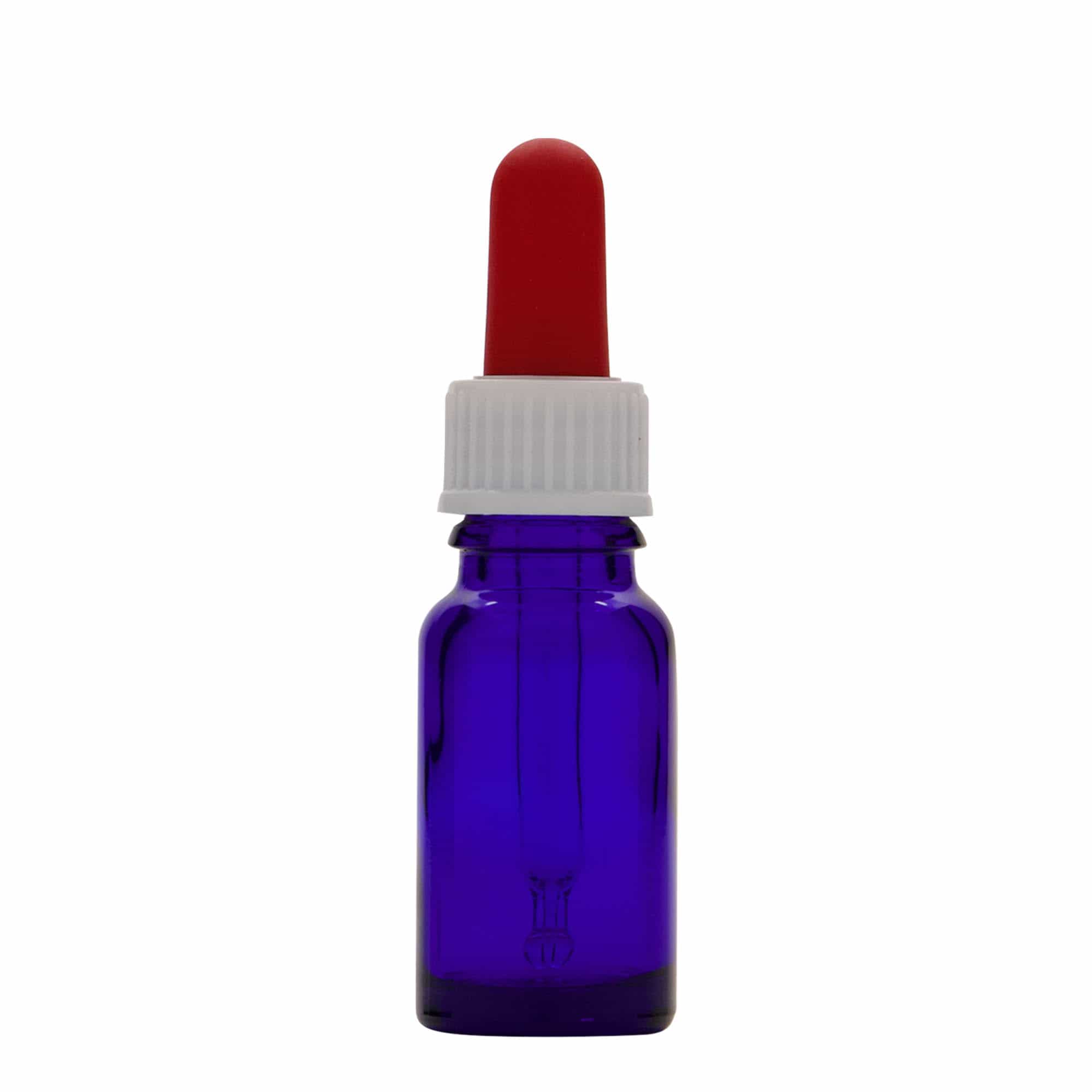 Lahvička na léky s pipetou 10 ml, sklo, královská modř - červená, ústí: DIN 18