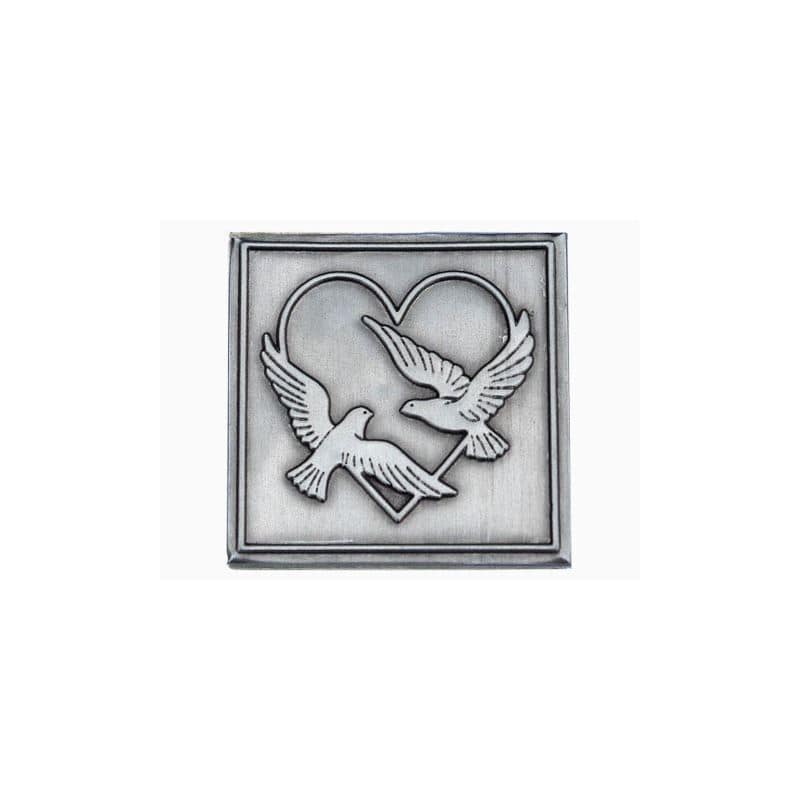 Cínový štítek 'Svatební holubice', čtvercový, kov, stříbrný