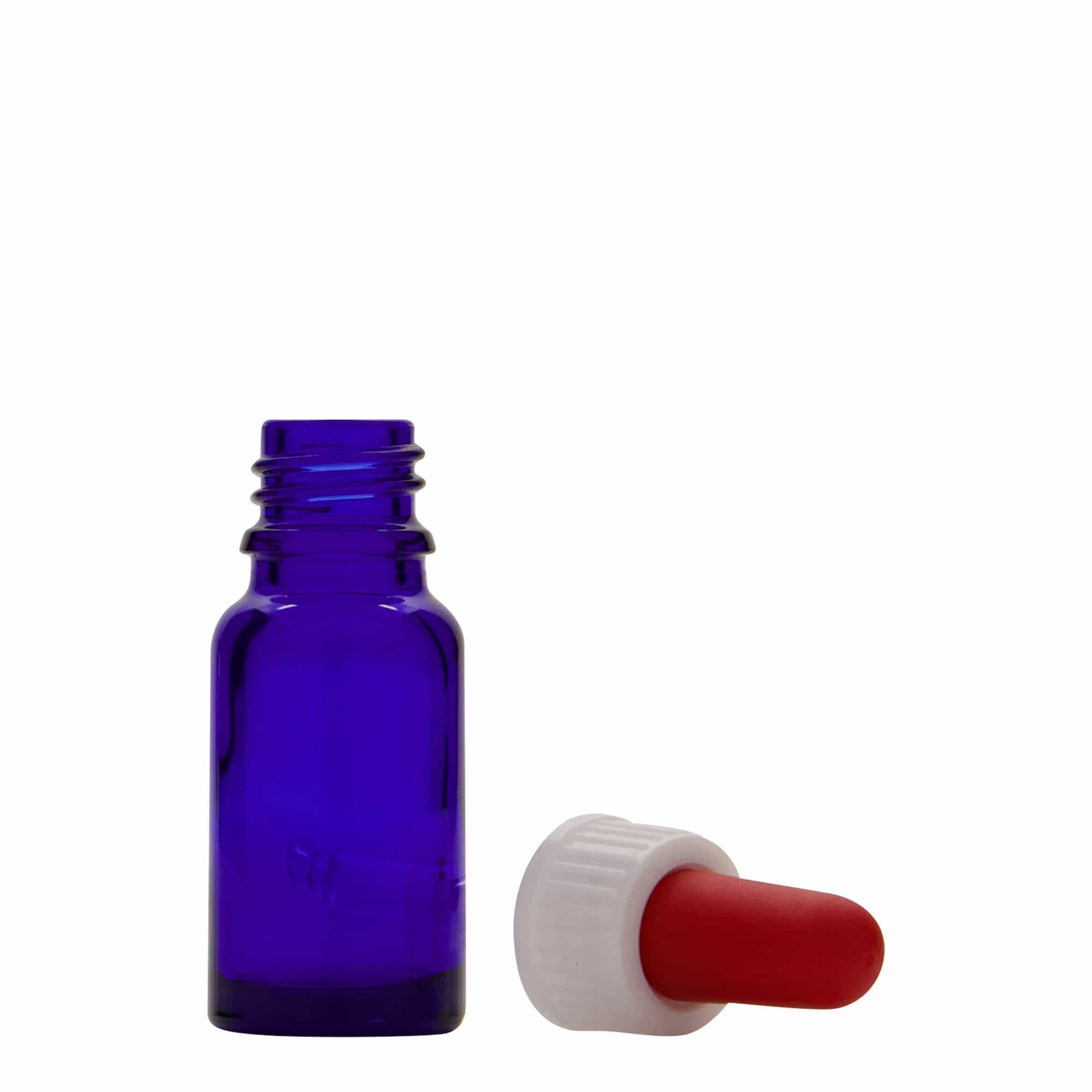 Lahvička na léky s pipetou 10 ml, sklo, královská modř - červená, ústí: DIN 18