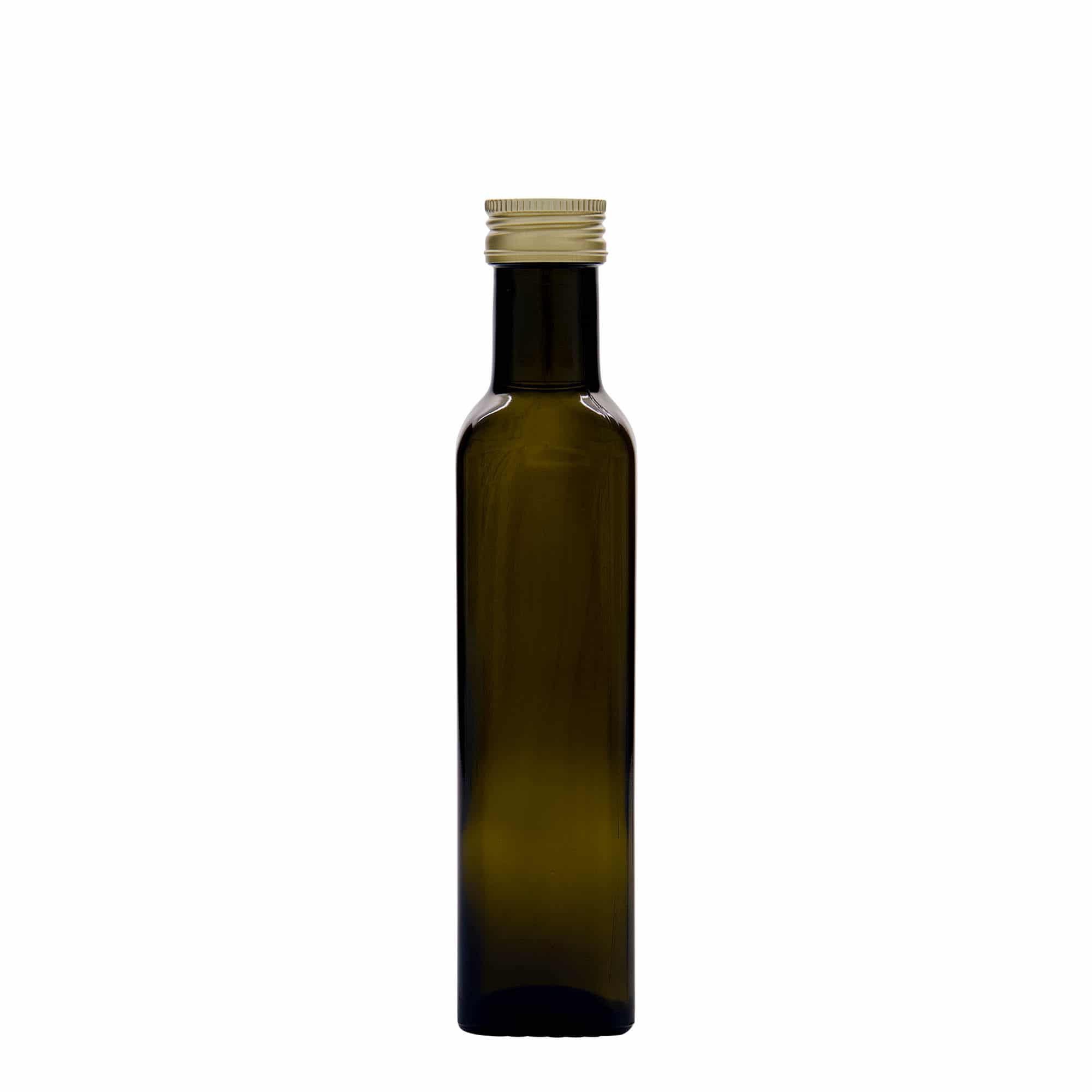Skleněná lahev 250 ml 'Marasca', čtvercová, starožitná zelená, uzávěr: PP 31,5