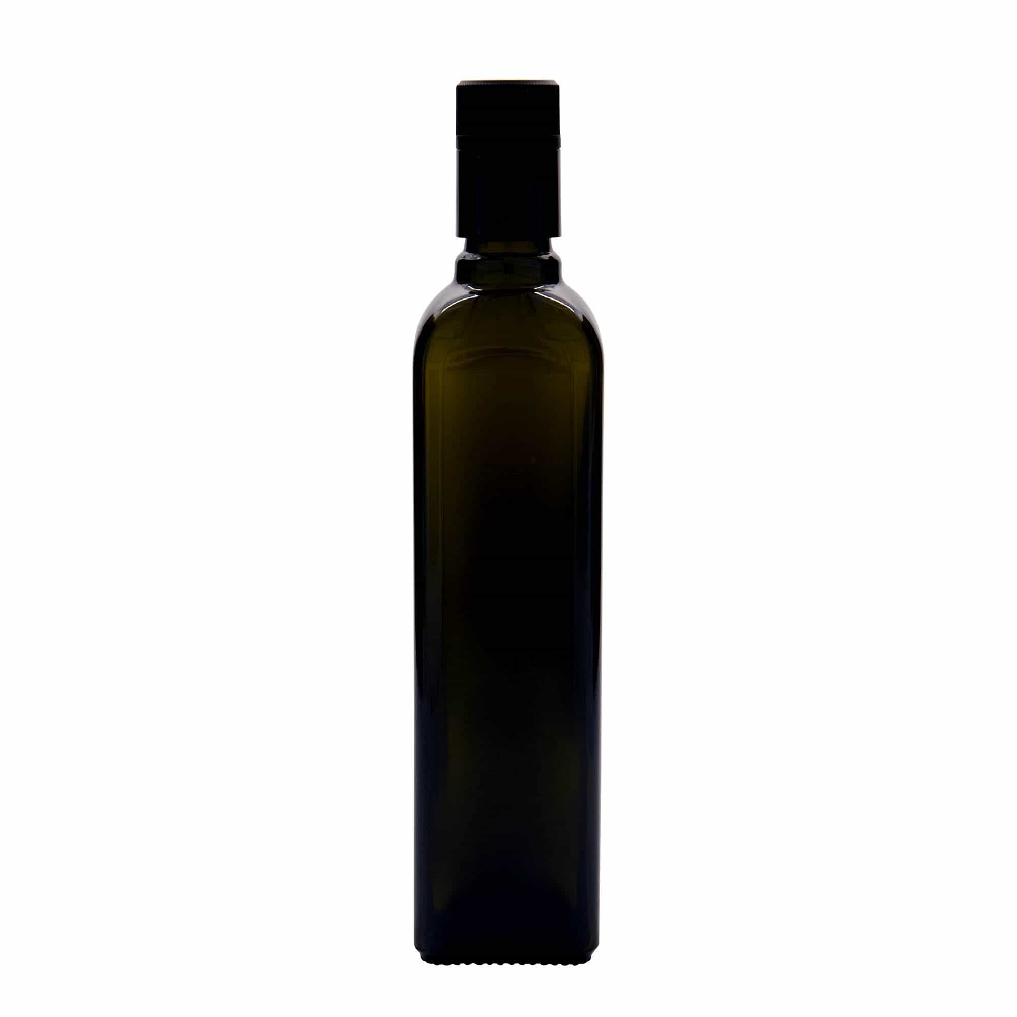 Lahev na ocet/olej 500 ml 'Quadra', sklo, čtvercová, starožitná zelená, ústí: DOP