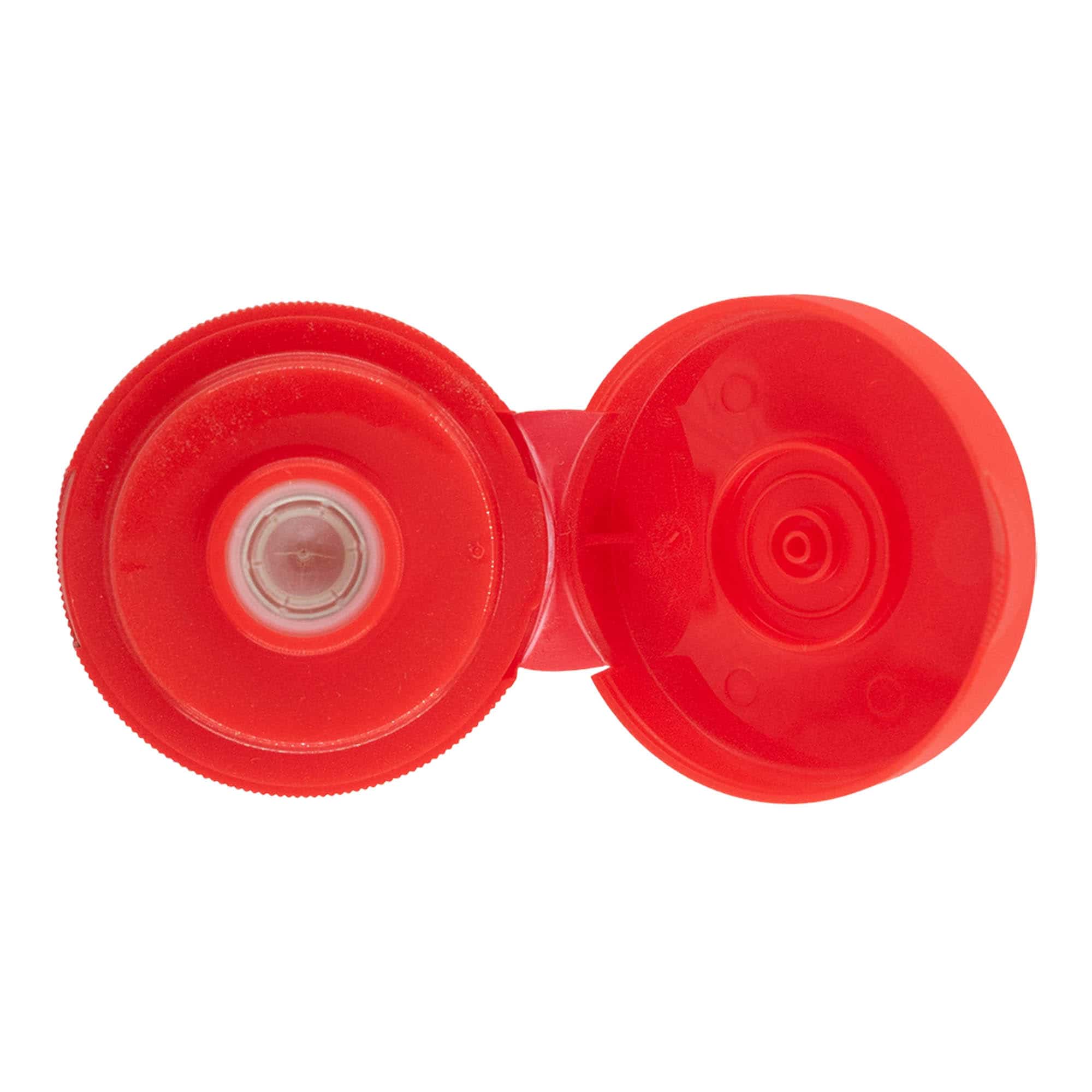 Šroubovací uzávěr s výklopnou krytkou, plast PP, červený, pro ústí: GPI 38/400