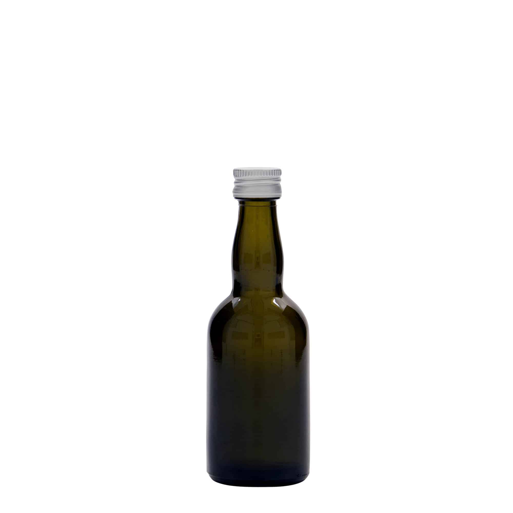 Skleněná lahev 50 ml 'Proba', starožitná zelená, uzávěr: PP 18
