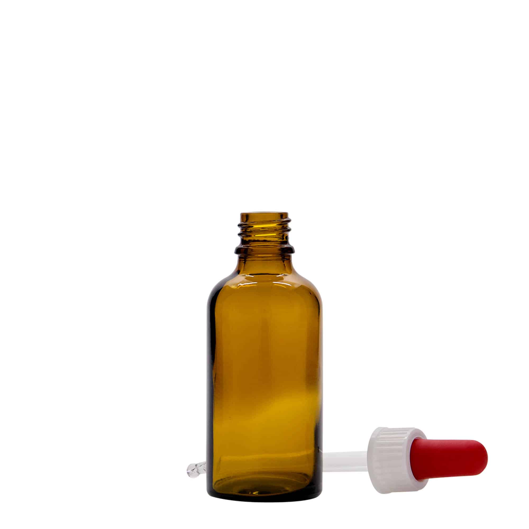 Lahvička na léky s pipetou 50 ml, sklo, hnědočervená, ústí: DIN 18