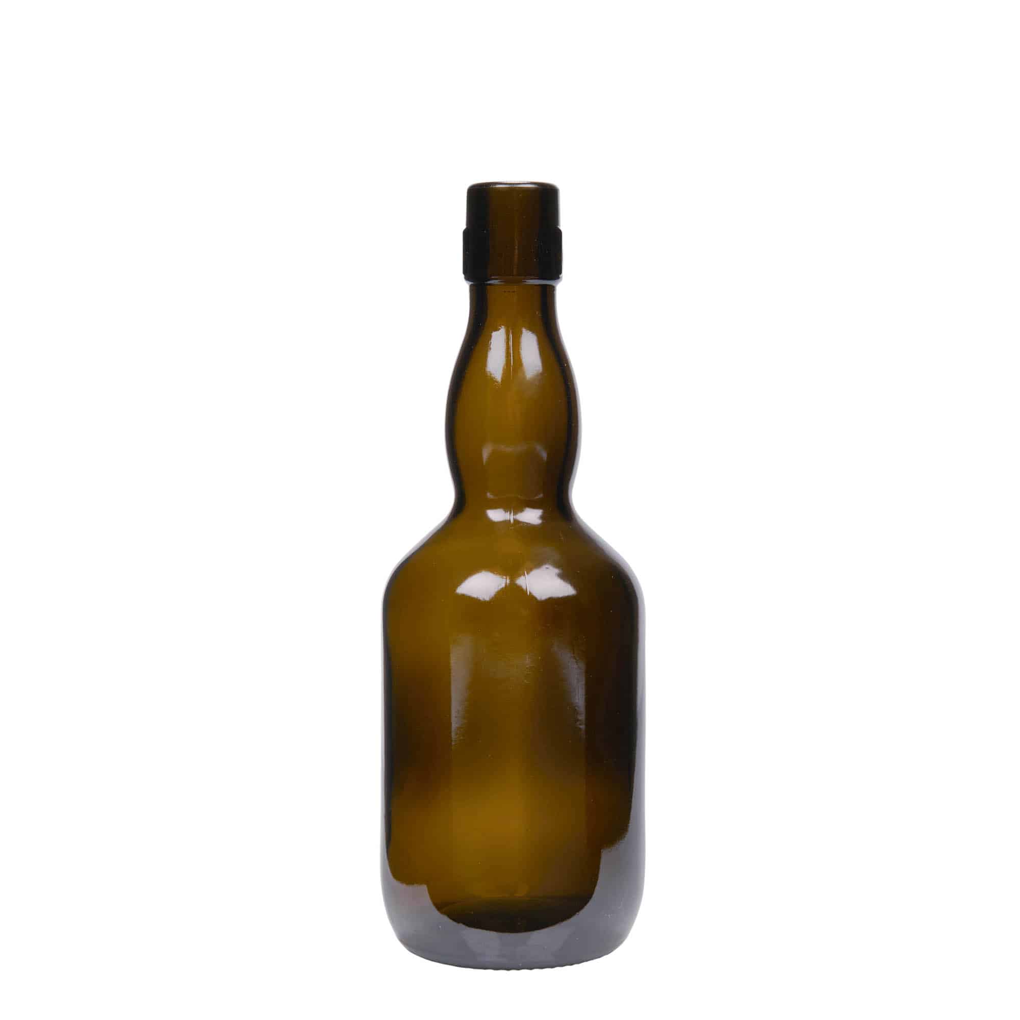 Pivní lahev 500 ml zkrácené hrdlo, sklo, starožitná zelená, ústí: třmenový uzávěr