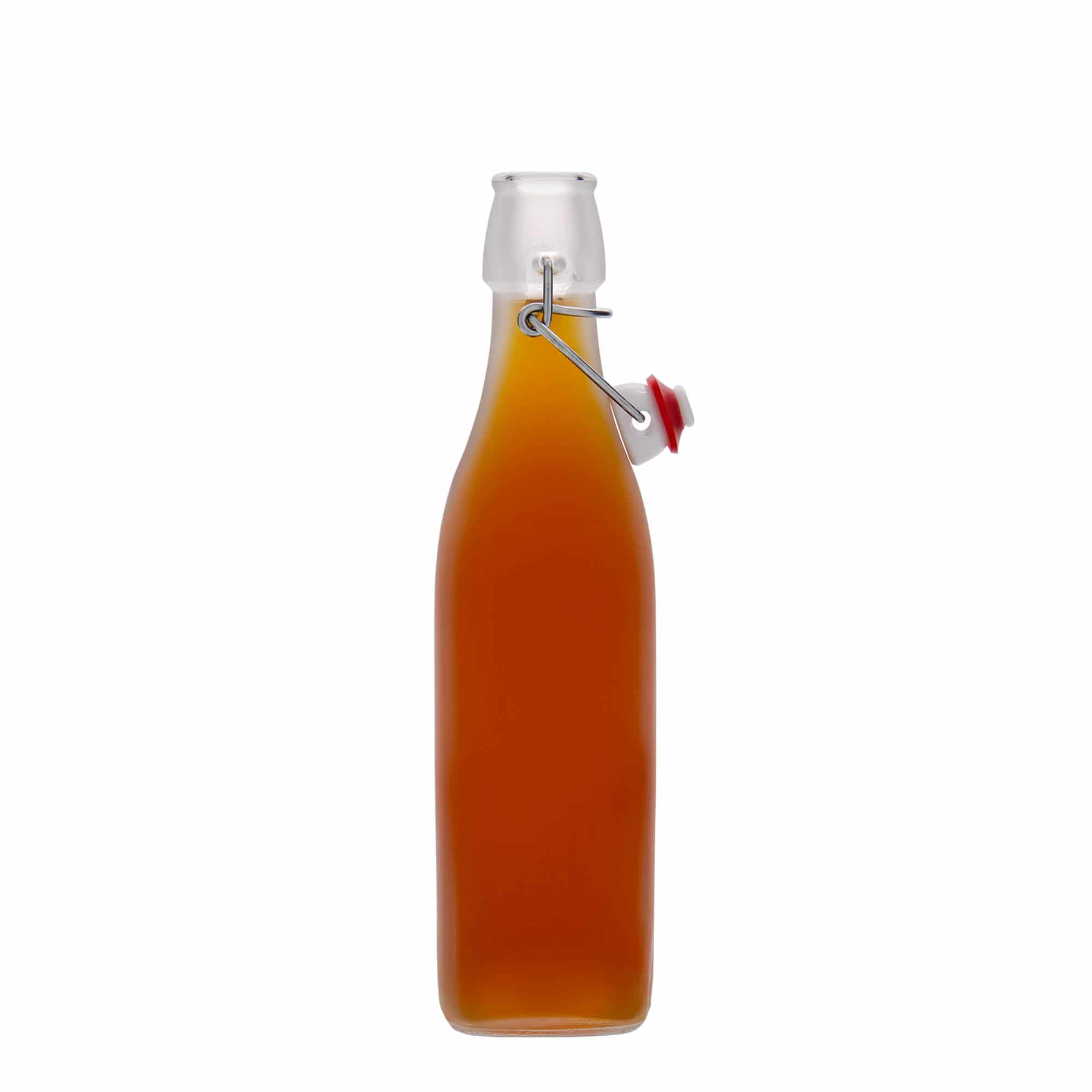 Skleněná lahev 500 ml , 'Swing', čtvercová, bílá, uzávěr: třmenový uzávěr