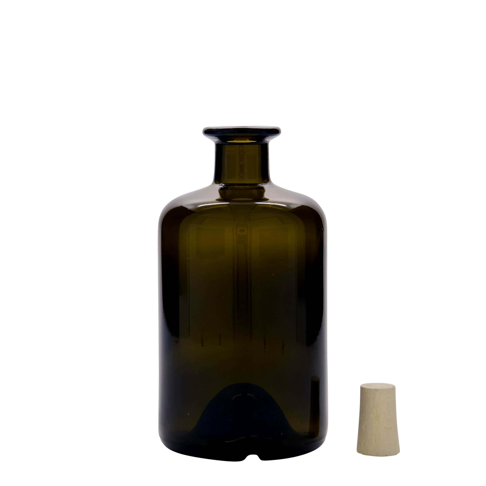 Skleněná lahev 500 ml lékárenská, starožitná zelená, uzávěr: korek