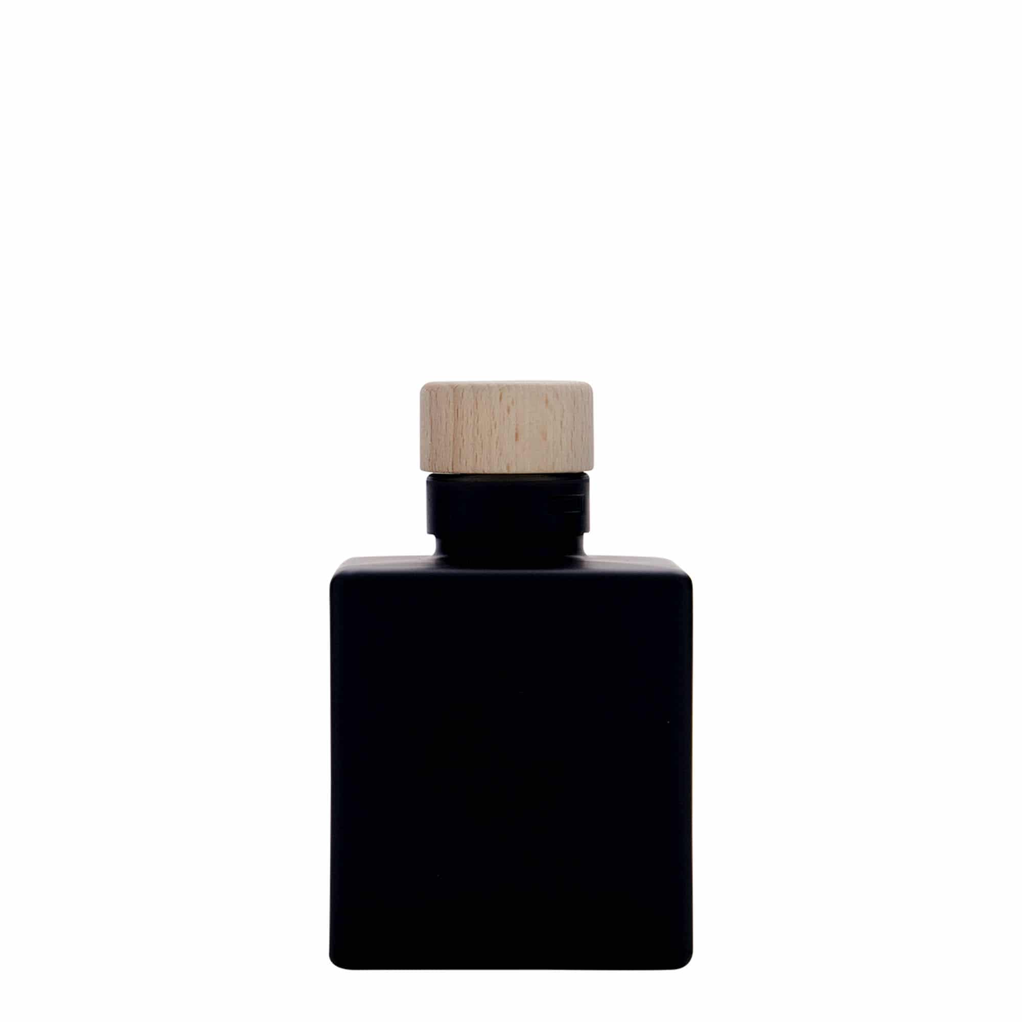 Skleněná lahev 100 ml 'Cube', čtvercová, černá, uzávěr: korek