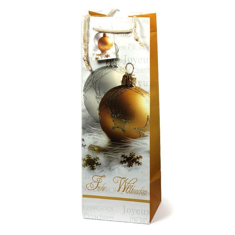 Taška na lahev, motiv: „Veselé Vánoce“, čtvercová, papír, zlatá