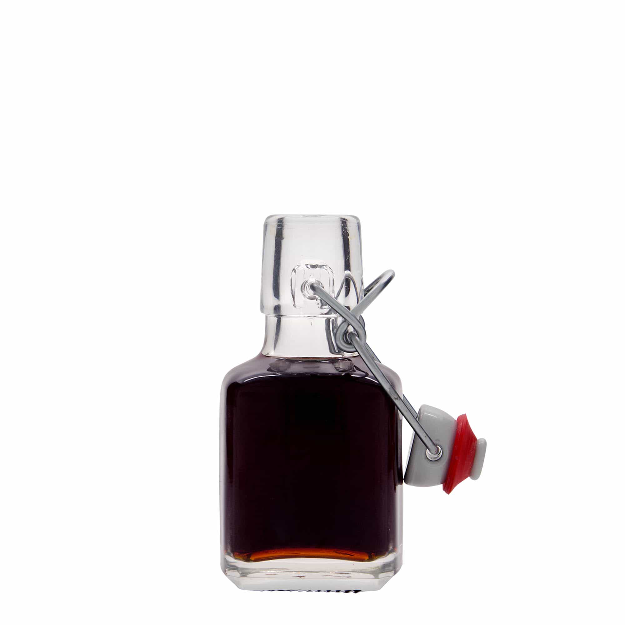 Skleněná lahev 100 ml 'Kubica', čtvercová, uzávěr: třmenový uzávěr
