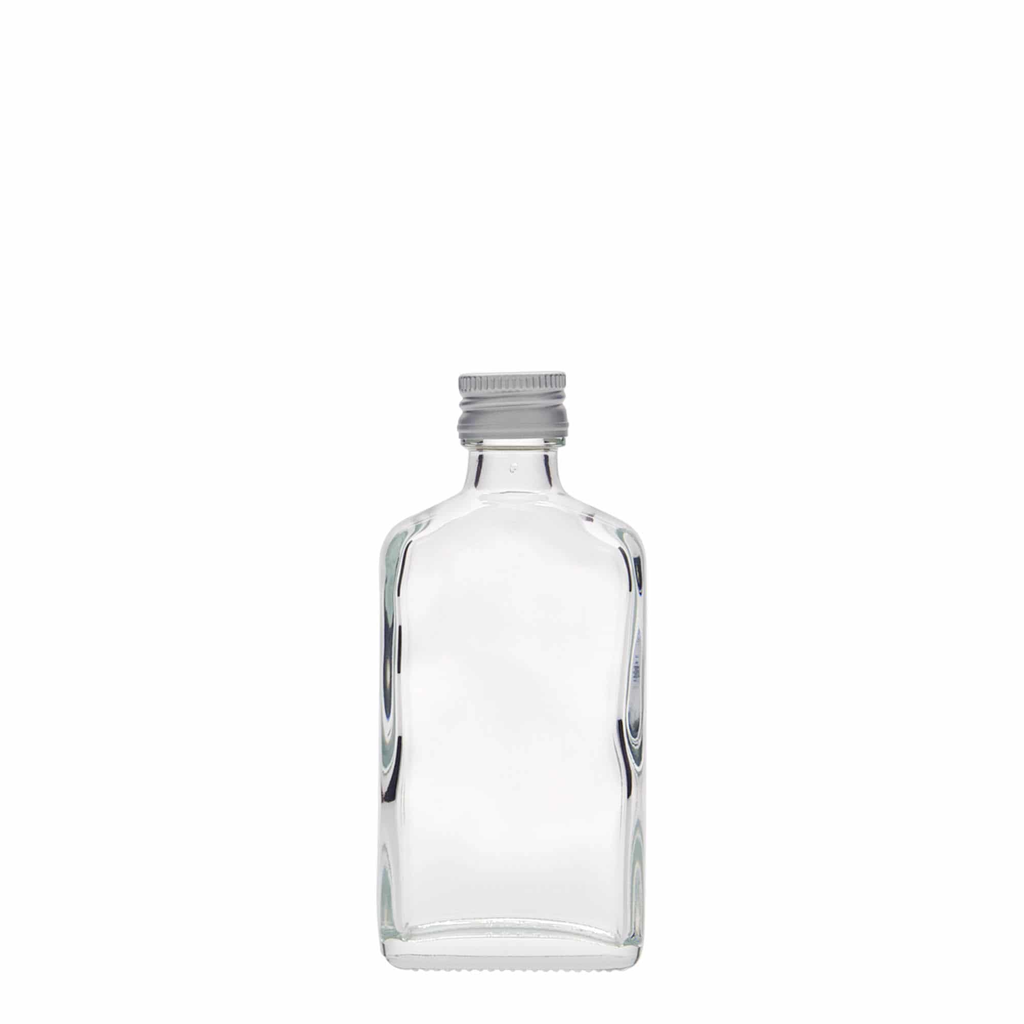 Kapesní lahev 50 ml, hranatá, sklo, ústí: PP 18